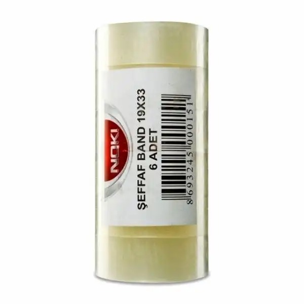Banda adeziva Noki transparenta, 19 mm x 33 m, 6 role/set, rezistenta la umiditate