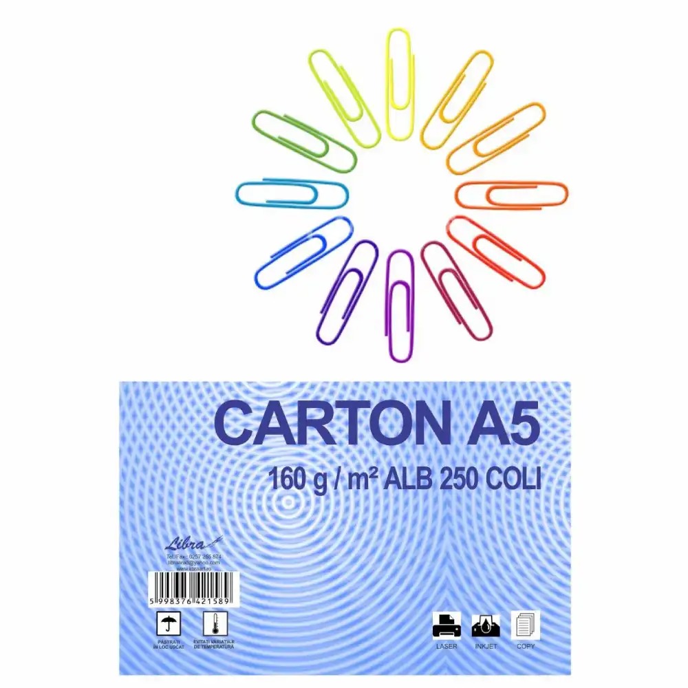Carton A5 alb 160g, 250 coli - Ideal pentru Arta si Crafting
