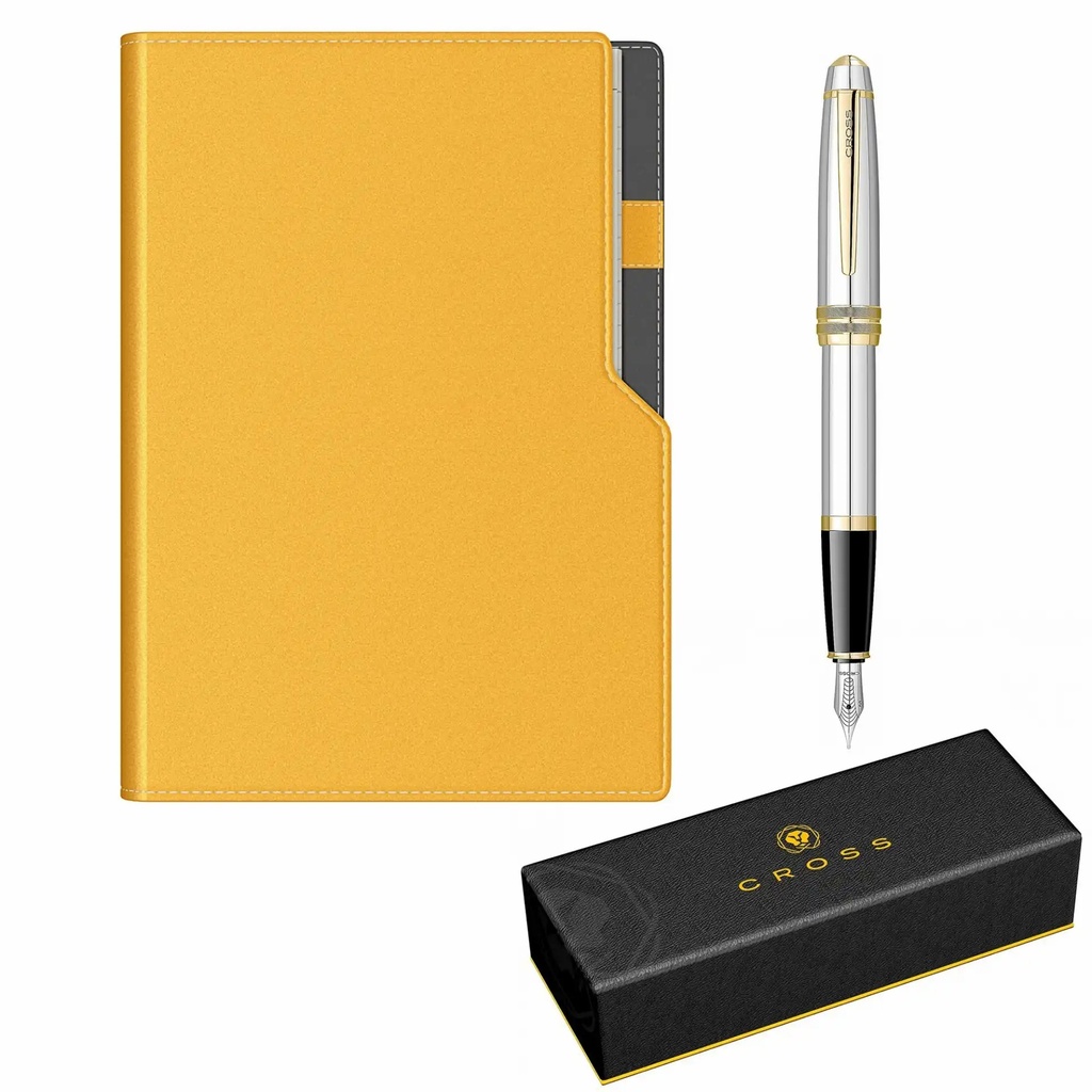 Set stilou Cross Bailey metal Medalist, notes A5 spira metalica, accesorii aur 23k, capac crom, hartie ivoire, 220 file
