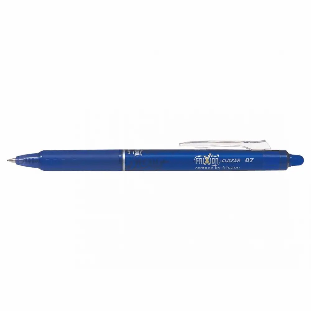 Roller cu gel Pilot Frixion Clicker 0.7 mm, mecanism retractabil, albastru - Scriere fara griji, radiera termica, economic si prietenos cu mediul