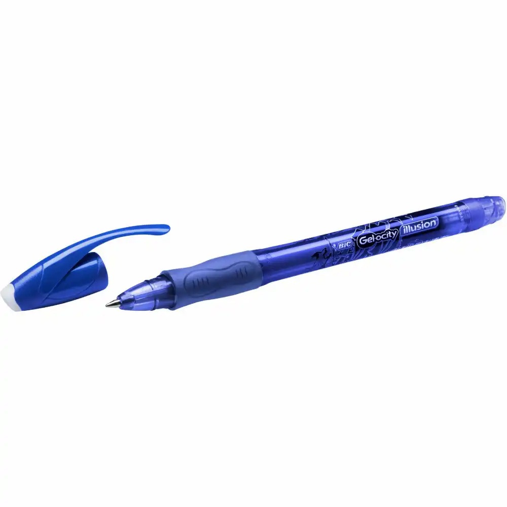Pix gel BIC Gelocity Illusion, 0.7mm, albastru - Scriere precisa si corectare fara urme