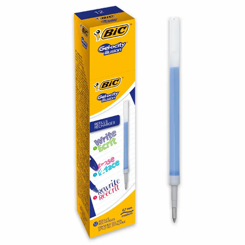 Rezerve Roller BIC Gel-ocity Illusion, 0.7mm, Albastru - Set 3 buc, Compatibile cu Pixul Gel-ocity Illusion