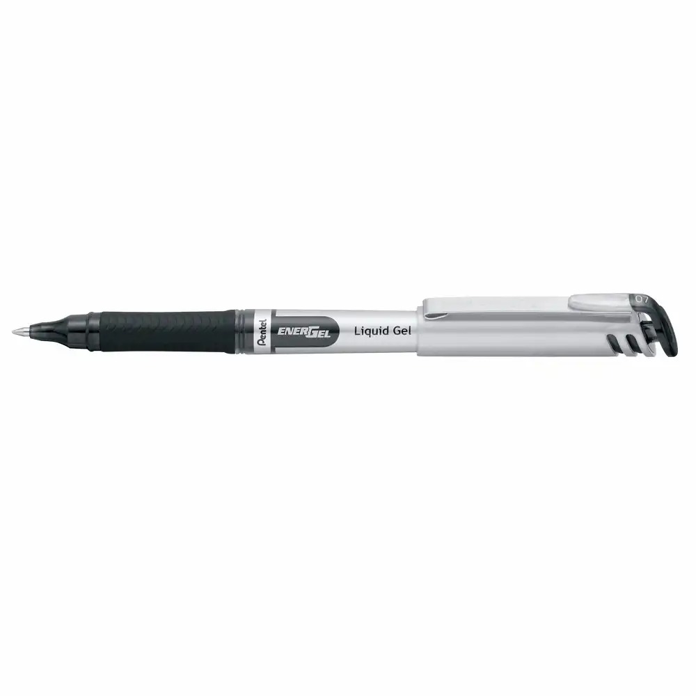 Roller cu gel Pentel Energel 0.7 mm, plastic, negru, grip cauciucat, 1.200 m scriere