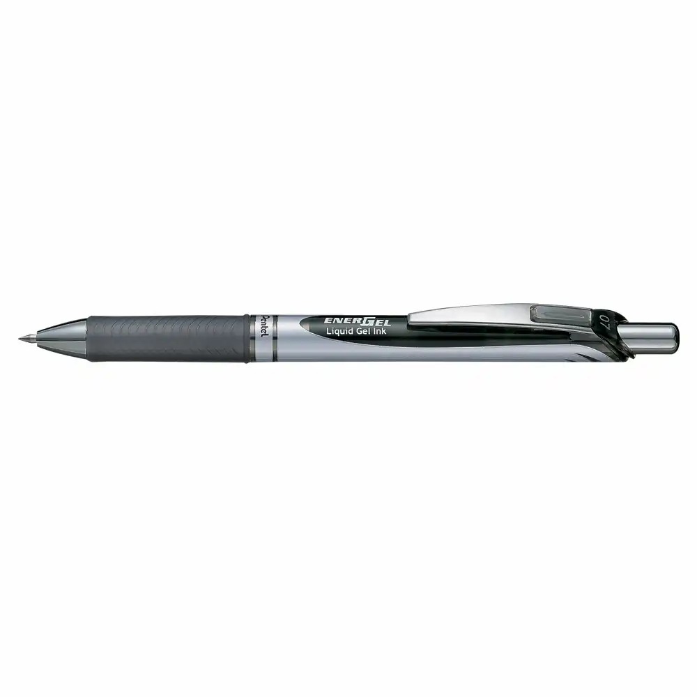 Roller cu gel Pentel Energel 0.7 mm, plastic, negru, grip cauciucat, linie precisa, 900 m scriere