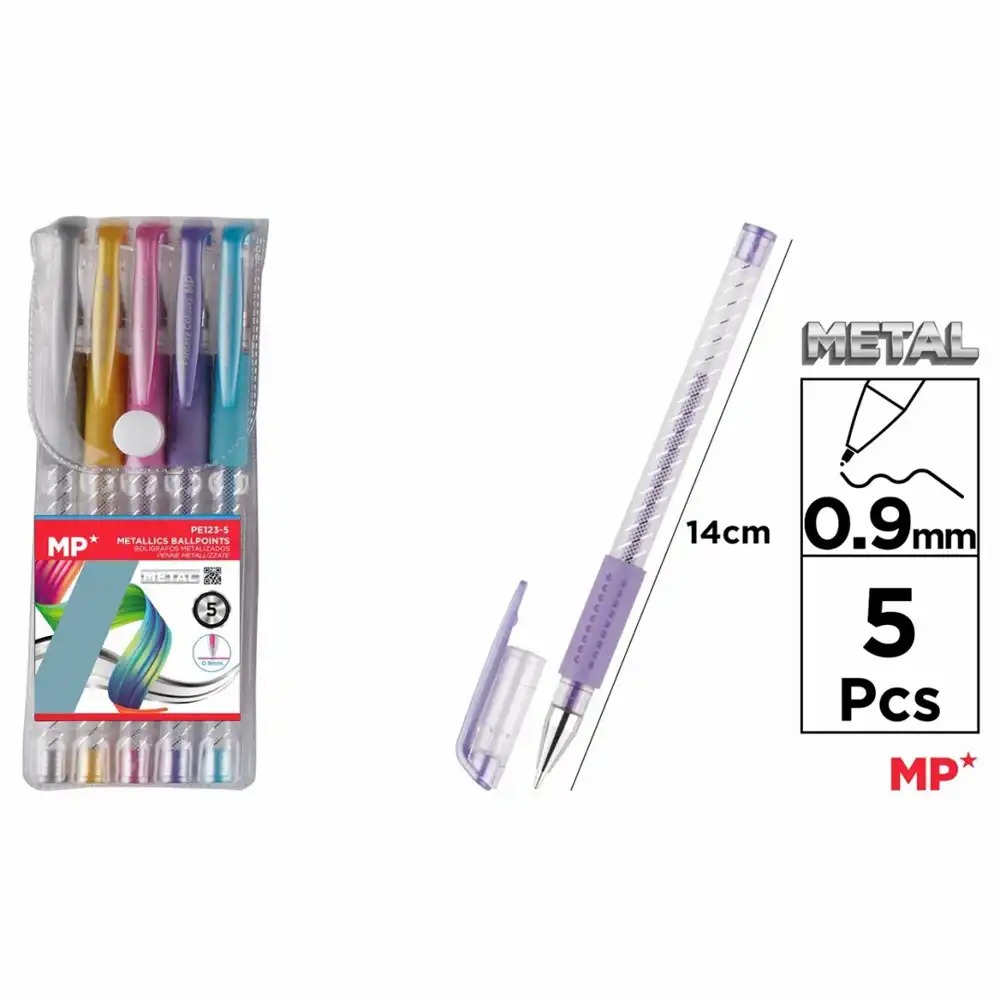 Set 5 rollere cu gel Main Paper, Varf 0.9 mm, Culori Metalizate - Eleganta si Precizie in Scriere