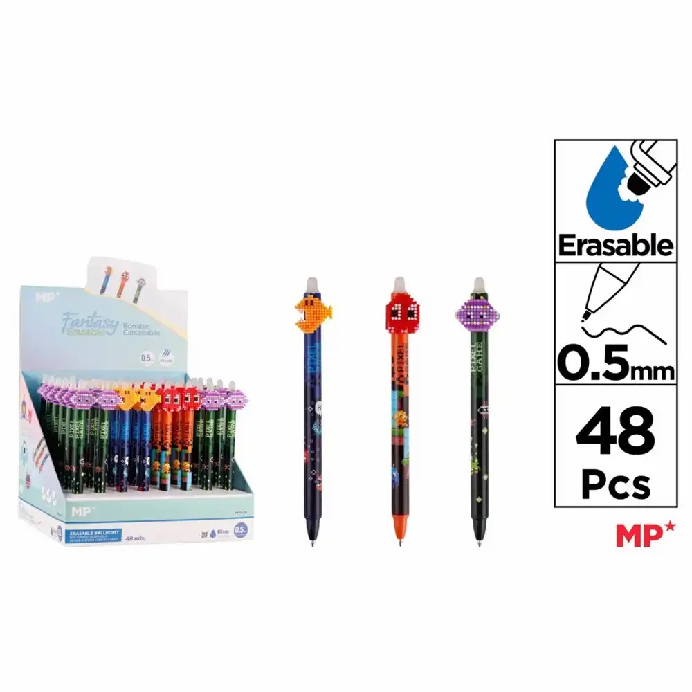 Display roller Main Paper "Pixel", varf 0.5mm, cerneala termosensibila, 48 buc/set, retractabil, albastru