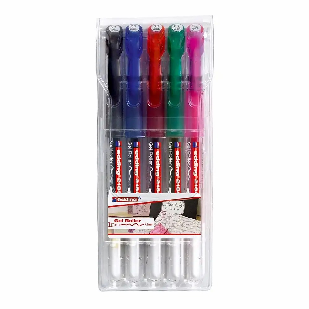Set 5 rollere cu gel Edding Cristal Jelly 2185, varf 0.7 mm, culori metalizate