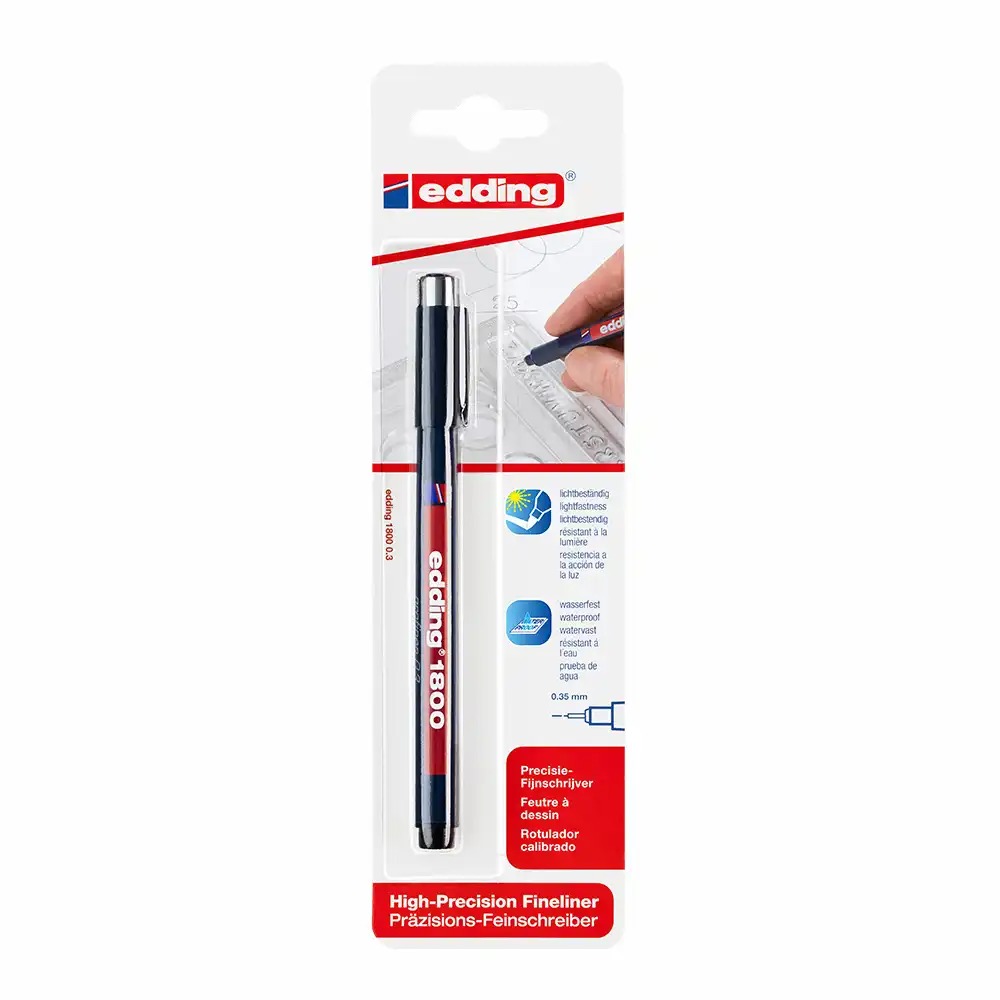 Edding 1800 Liner Desen Tehnic, Varf 0.3 mm, Negru, Cerneala Rezistenta la Apa, Blister