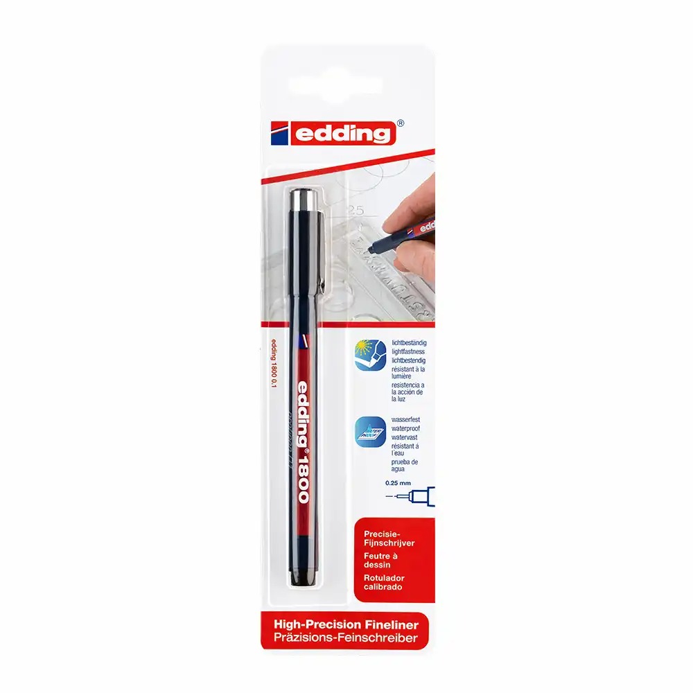 Liner Edding 1800 Desen Tehnic, Varf 0.1 mm, Negru, Rezistent la Apa, Blister