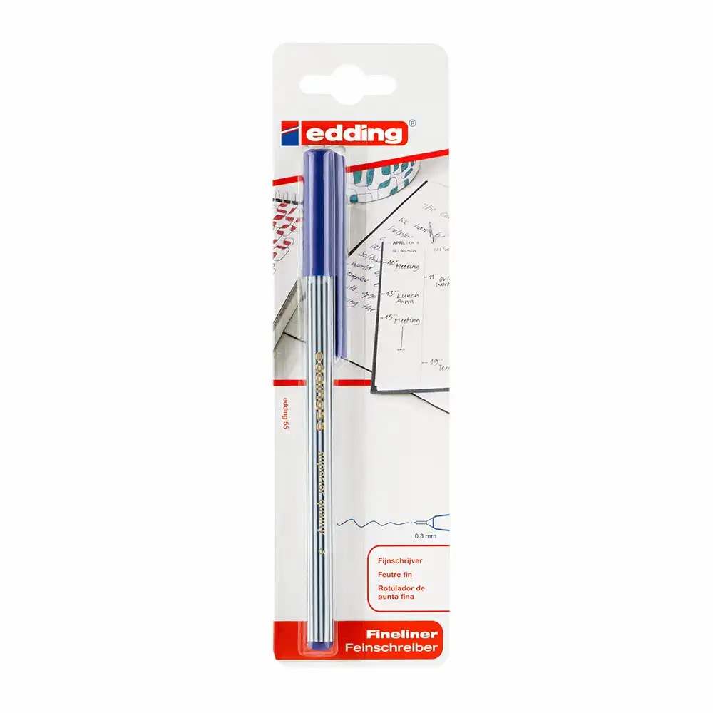 Fineliner Edding 55, Corp Rotund, Varf 0.3mm, Albastru, Ambalaj Blister