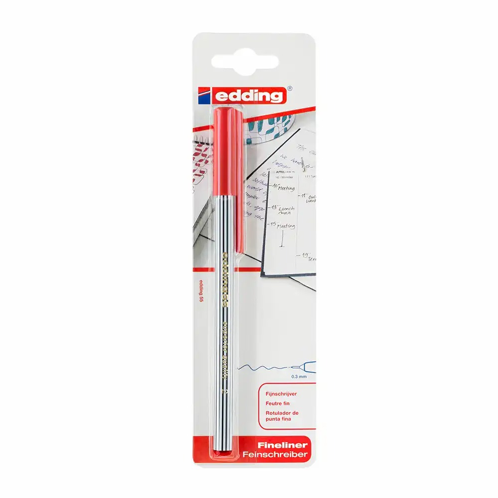 Fineliner Edding 55, Corp Rotund, Varf 0.3 mm, Rosu, Blister - Scriere Precisa si Detaliata