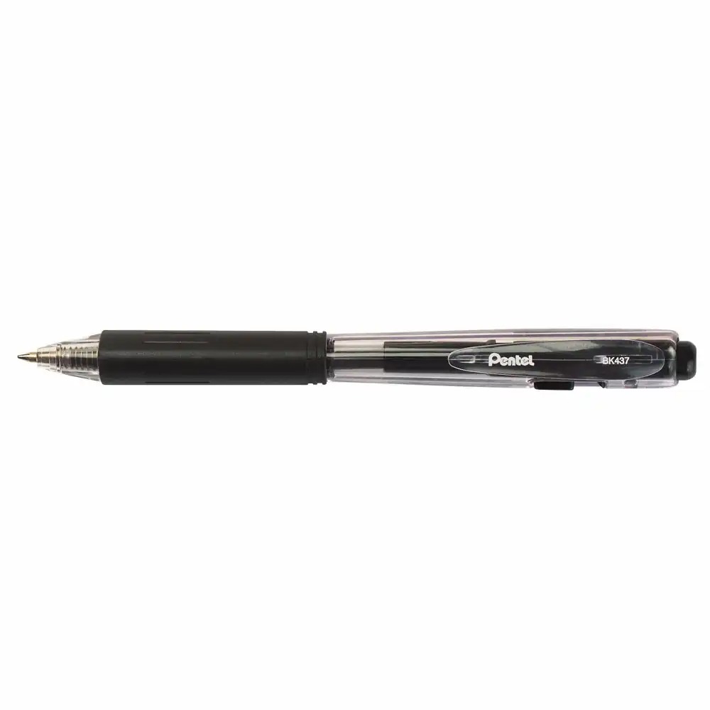 Pix retractabil Pentel BK-437, 0.7 mm, plastic, negru, confortabil si precis