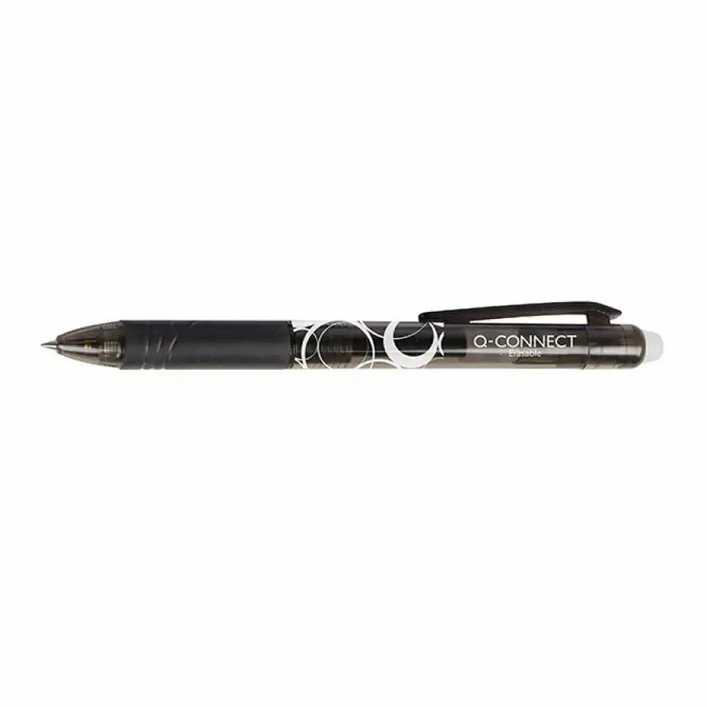 Roller cu rescriere Q-Connect Erasable, 0.7 mm, negru, grip ergonomic, rezerve interschimbabile