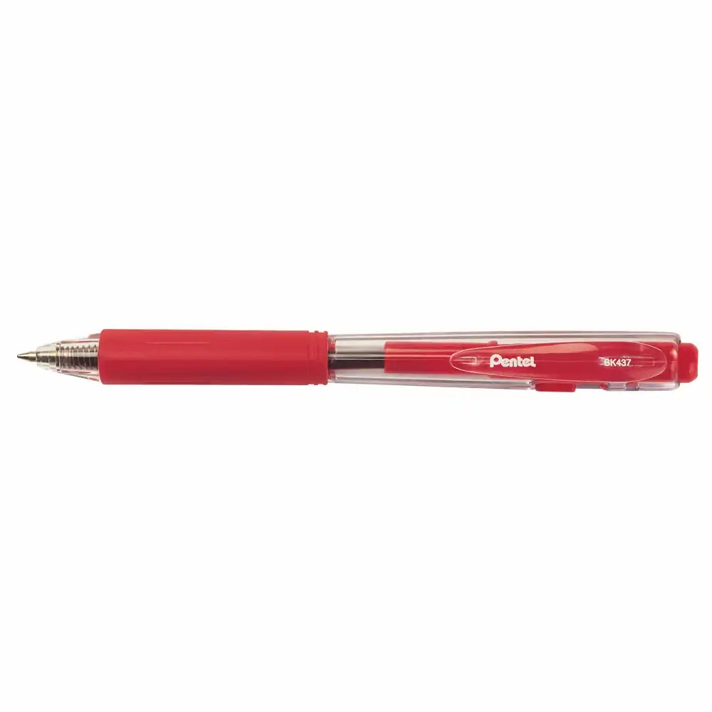 Pix retractabil Pentel BK-437, 0.7 mm, grip ergonomic, rosu