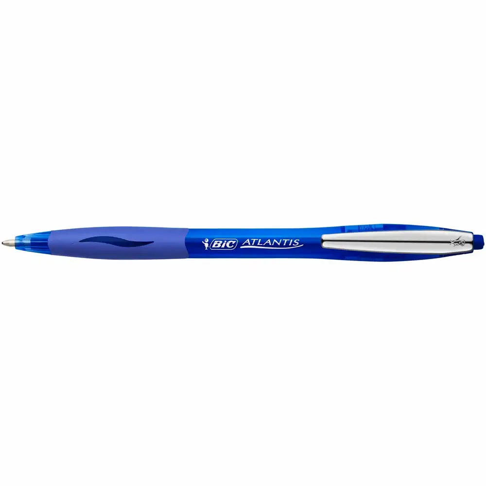 Pix BIC Atlantis Clic Metal, 0.4 mm, Scriere Albastra, Mecanism de Clic, Design Eleganta Metalica