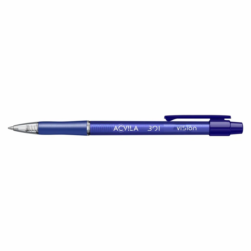 Pix retractabil Acvila Vision 301, plastic, albastru, grip ergonomic, mecanism retractabil