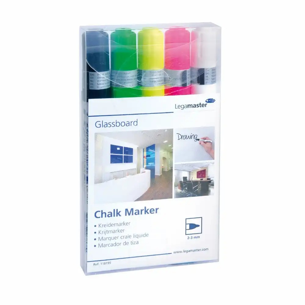 Set 5 markere Legamaster pentru tabla din sticla, culori vibrante, scriere fluida