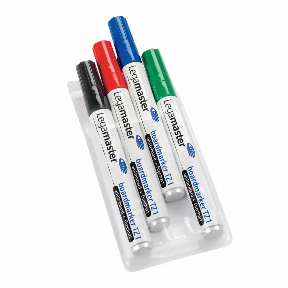 Set 4 markere Legamaster TZ1, varf rotund 1.5-3 mm, culori: negru, rosu, albastru, verde
