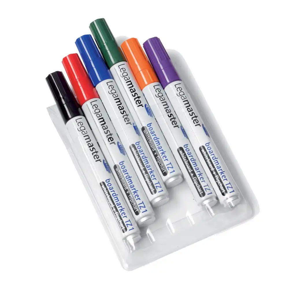 Set 6 markere Legamaster TZ1, varf rotund 1.5-3 mm, culori: negru, rosu, albastru, verde, orange, mov