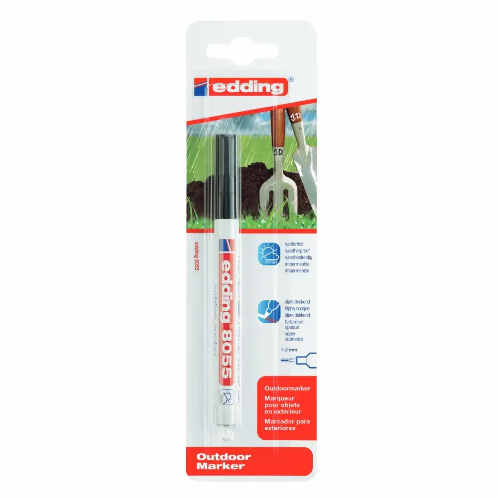 Marker Edding 8055, permanent, varf rotund 1-2 mm, negru, rezistent la conditii meteo, ideal pentru exterior