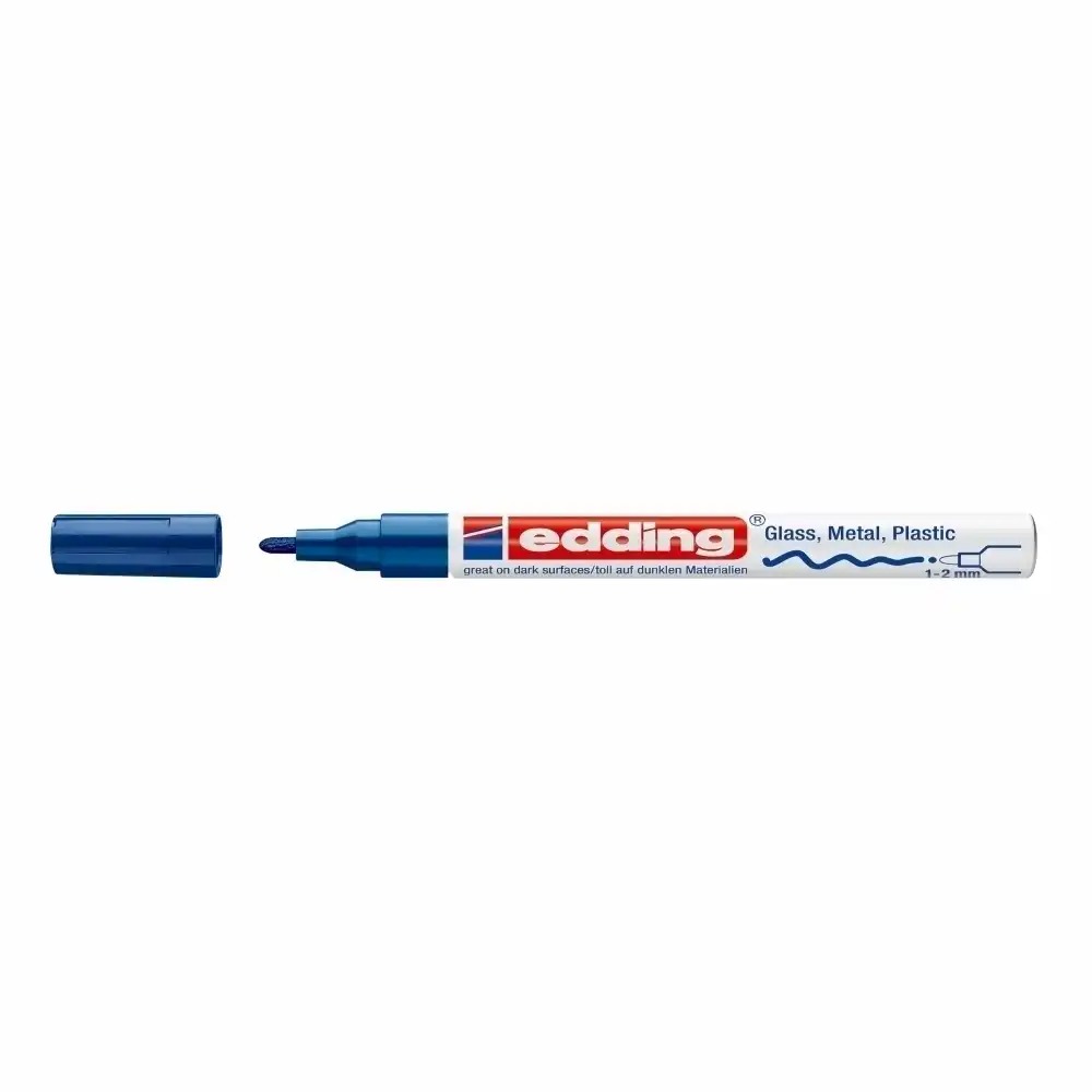 Marker permanent Edding 751, corp metalic, varf rotund 1-2 mm, albastru - scriere precisa si durabila