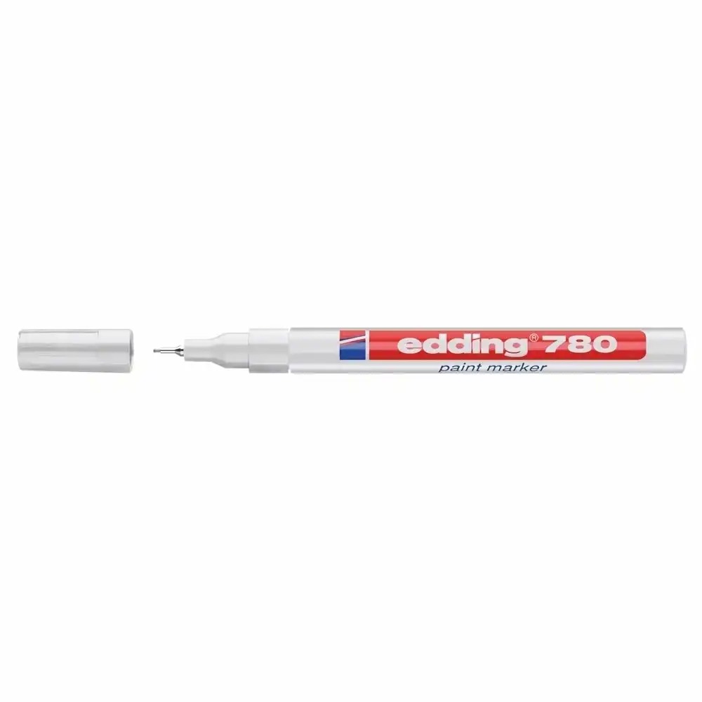 Marker permanent Edding 780, Aluminiu, Varf Rotund 0.8 mm, Alb - Scriere Opaque si Precisa, Fara Miros