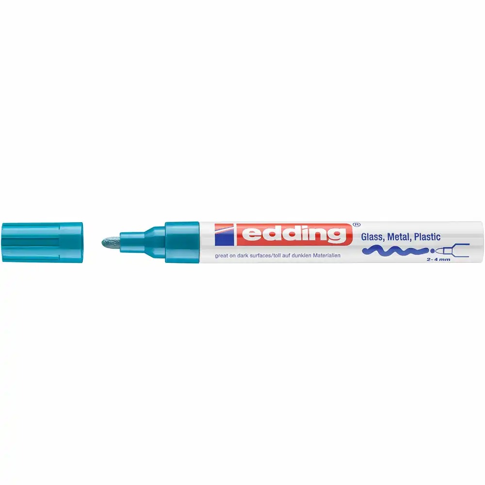 Marker permanent Edding 750, Corp Metalic, Varf Rotund 2-4 mm, Bleu - Scriere Precisa si Durabila, Vopsea Opaque