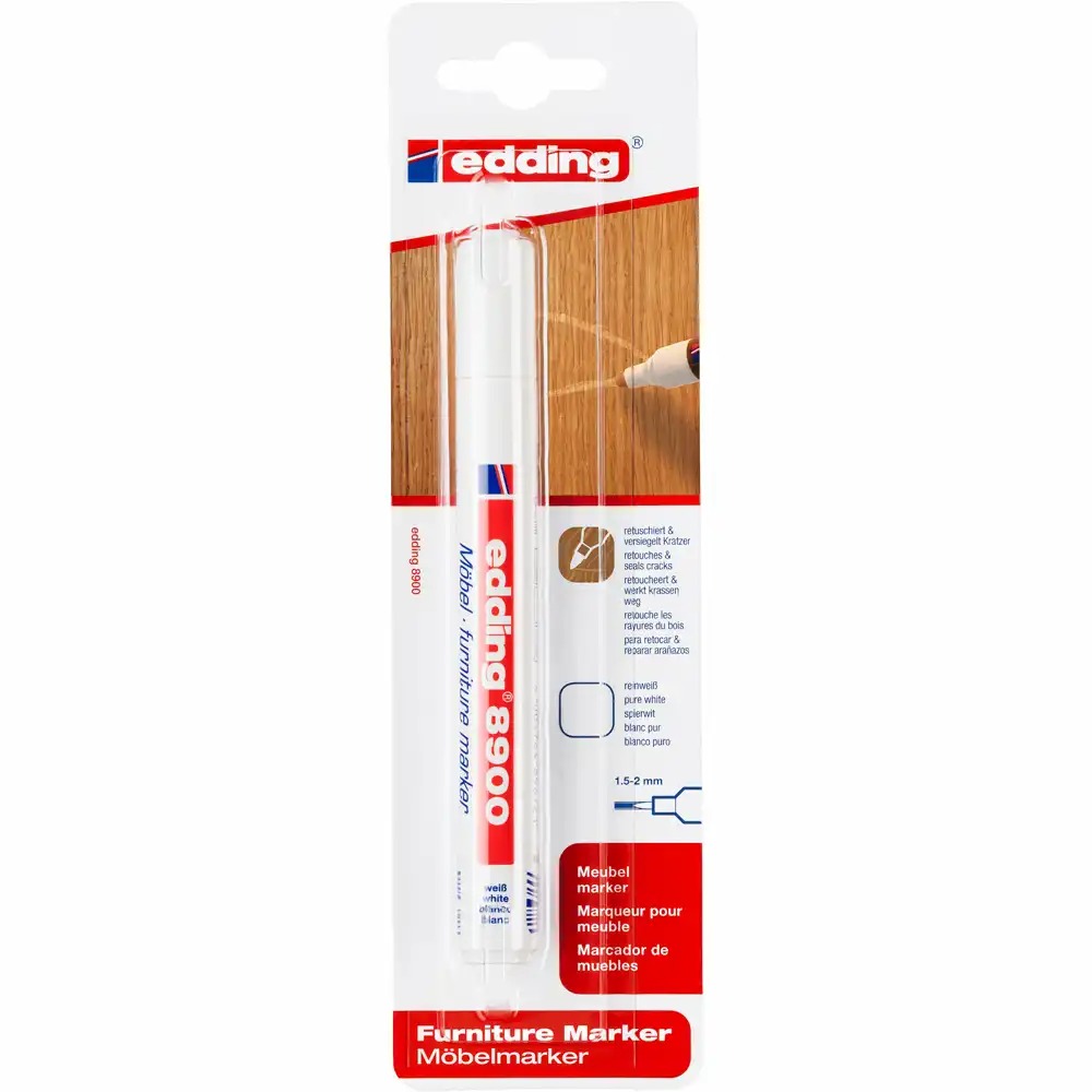 Marker Edding 8900 Alb pentru Retusuri Mobilier Lemn - Cerneala Lacuita, Varf Rotund 1.5-2 mm, Rezistent la Detergenti - Ideal pentru Zgarieturi si...