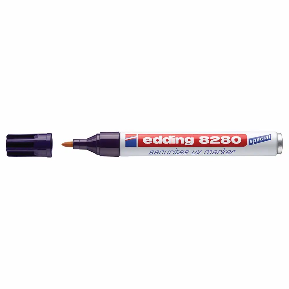 Marker permanent Edding UV 8280, varf rotund 1.5-3 mm, alb, cerneala invizibila UV, securizare eficienta