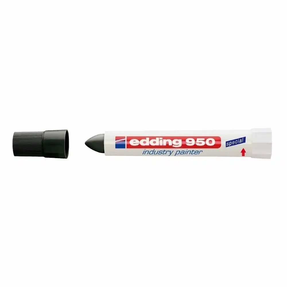 Marker permanent Edding 950 Industrial, corp plastic, varf rotund 10mm, negru - rezistenta si durabilitate pe suprafete dificile