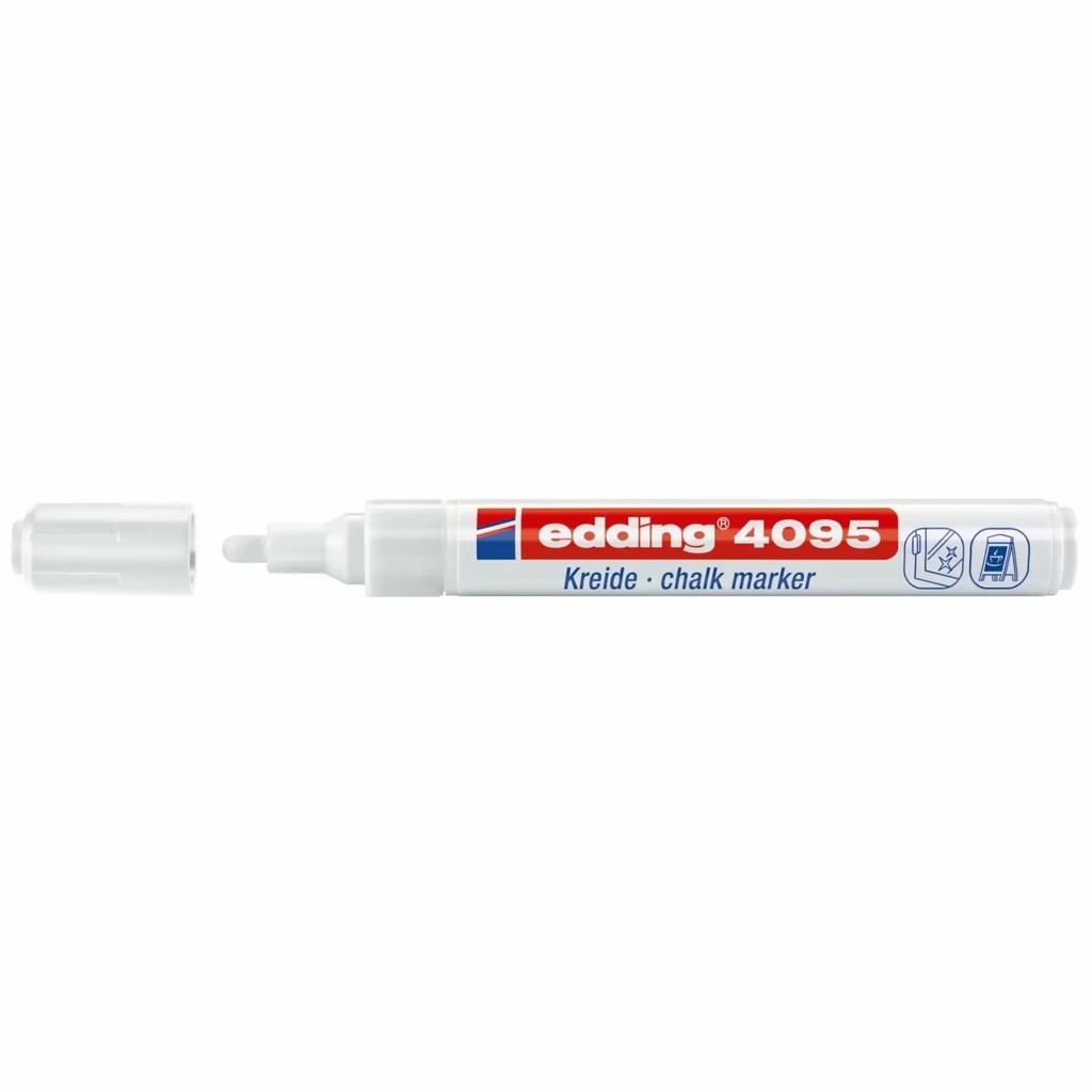 Marker pentru sticla Edding 4095, varf 2-3 mm, alb, creta lichida pe baza de apa