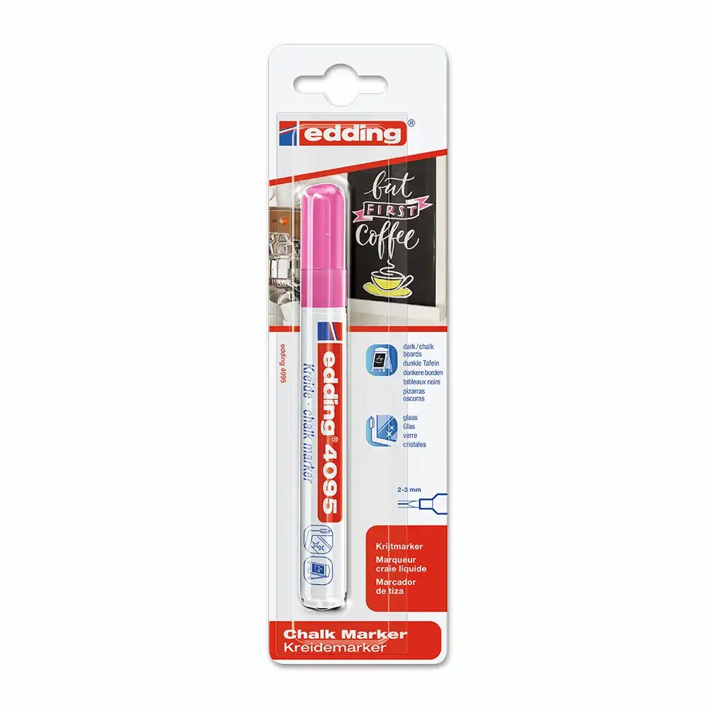 Marker Edding 4095 cu creta lichida, varf 2-3 mm, roz, pentru decorare sticle si ferestre