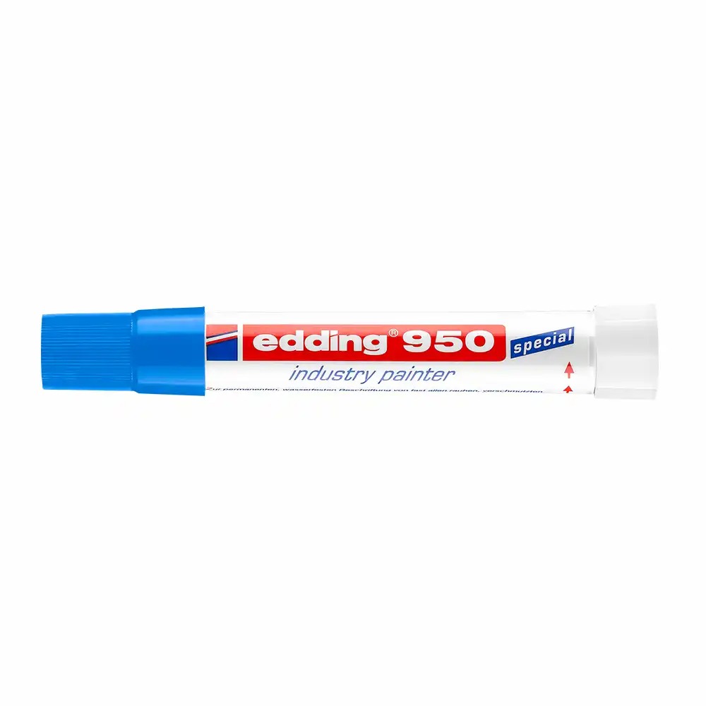 Marker permanent Edding 950, varf ceara 10 mm, albastru - rezistent la apa, ideal pentru metal, piatra si lemn