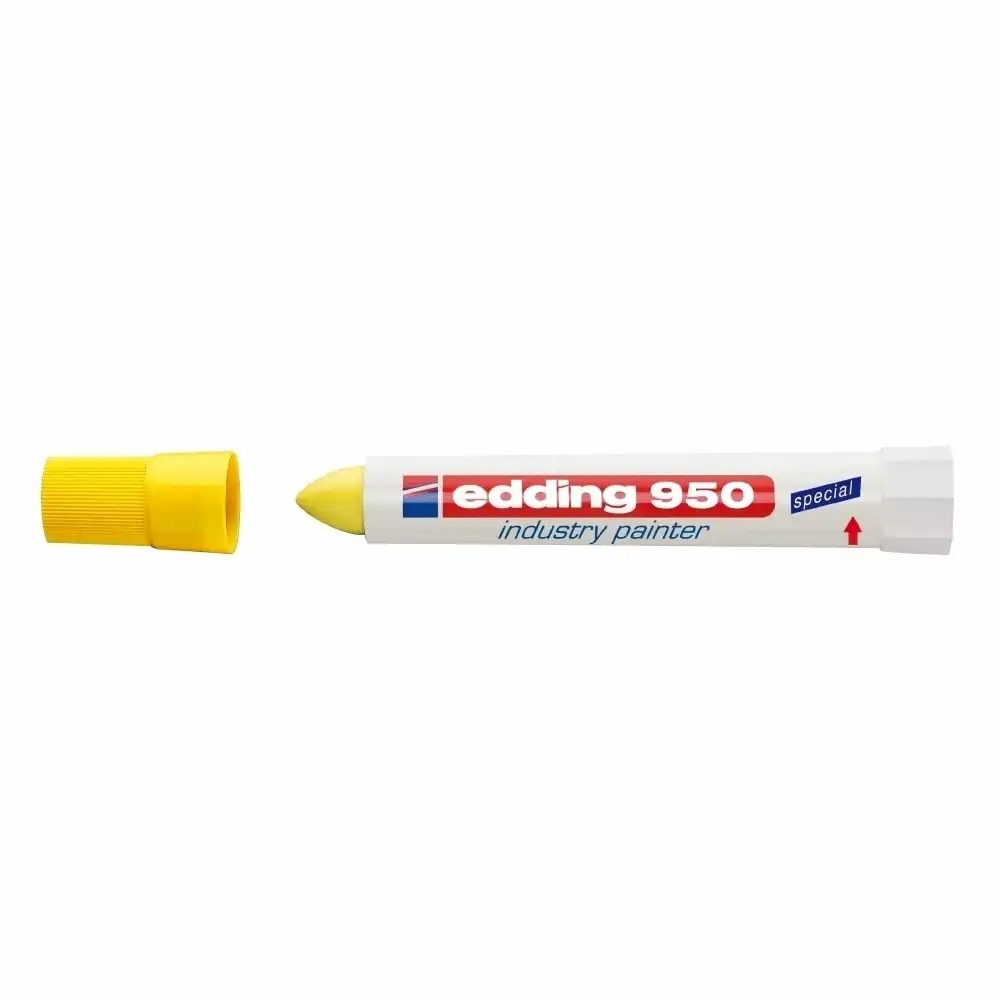 Marker permanent Edding 950 Industrial, varf rotund 10mm, galben - rezistenta si durabilitate pentru suprafete dificile