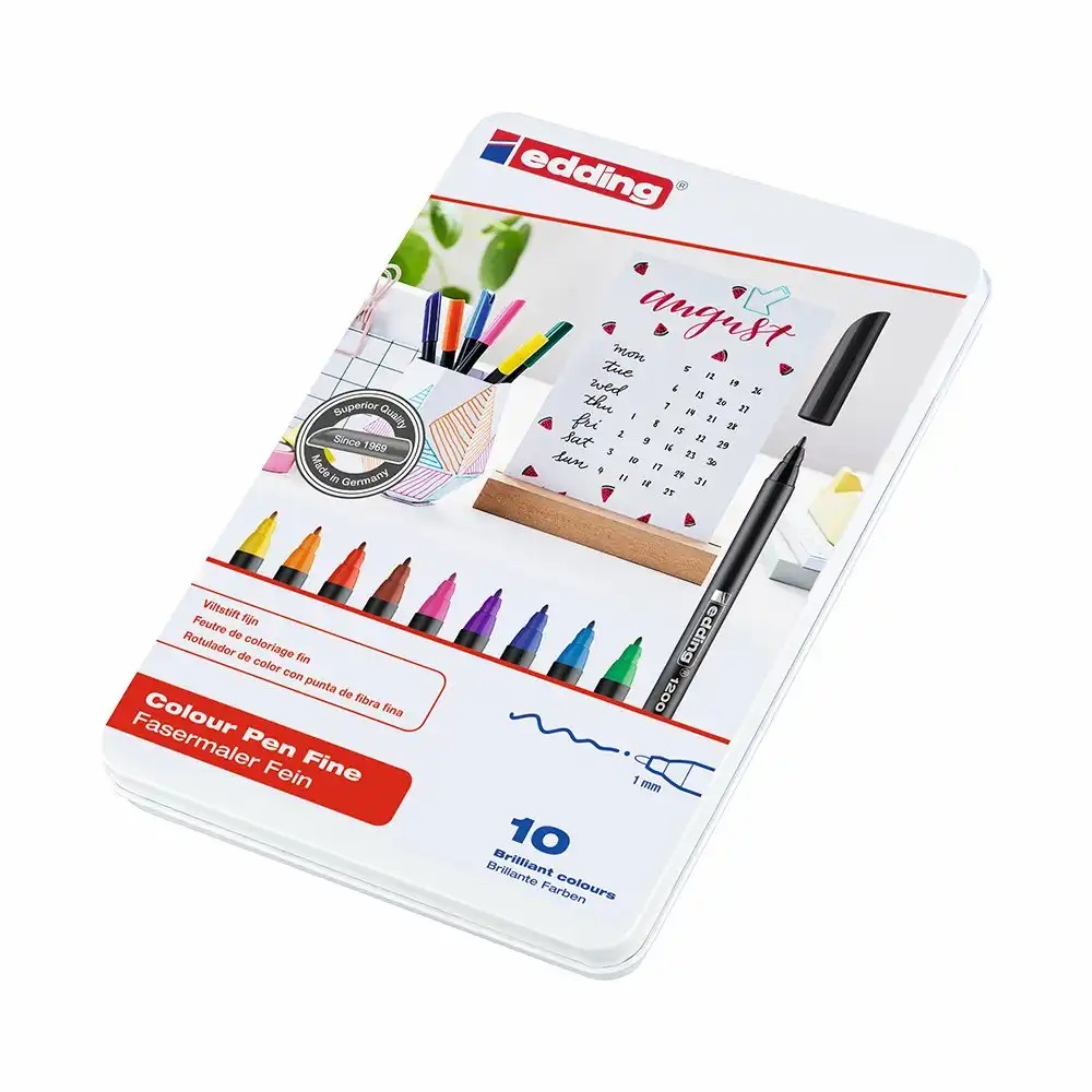Marker Edding 1200, Varf 1 mm, Cutie Metalica, 10 Culori Diverse, Scriere Precisa - Ideal pentru Schite si Proiecte Artistice