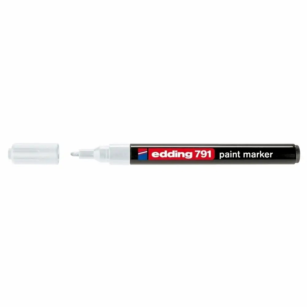 Marker permanent Edding 791, Vopsea Alba, Corp Plastic, Varf Rotund 1-2 mm, Scriere Opaca, Fara Solventi, Capac Ventilat
