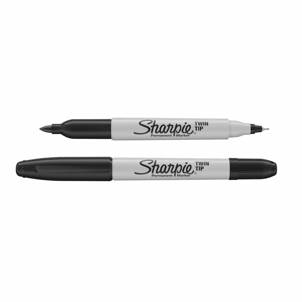 Marker permanent Papermate Sharpie cu doua capete, 0.5 mm si 1 mm, negru, rezistent pe diverse suprafete