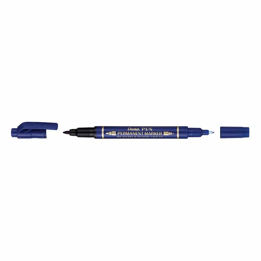 Marker permanent Pentel TWIN TIP 0.3/1.2 mm albastru, rezistent la apa - pentru linii precise si durabile