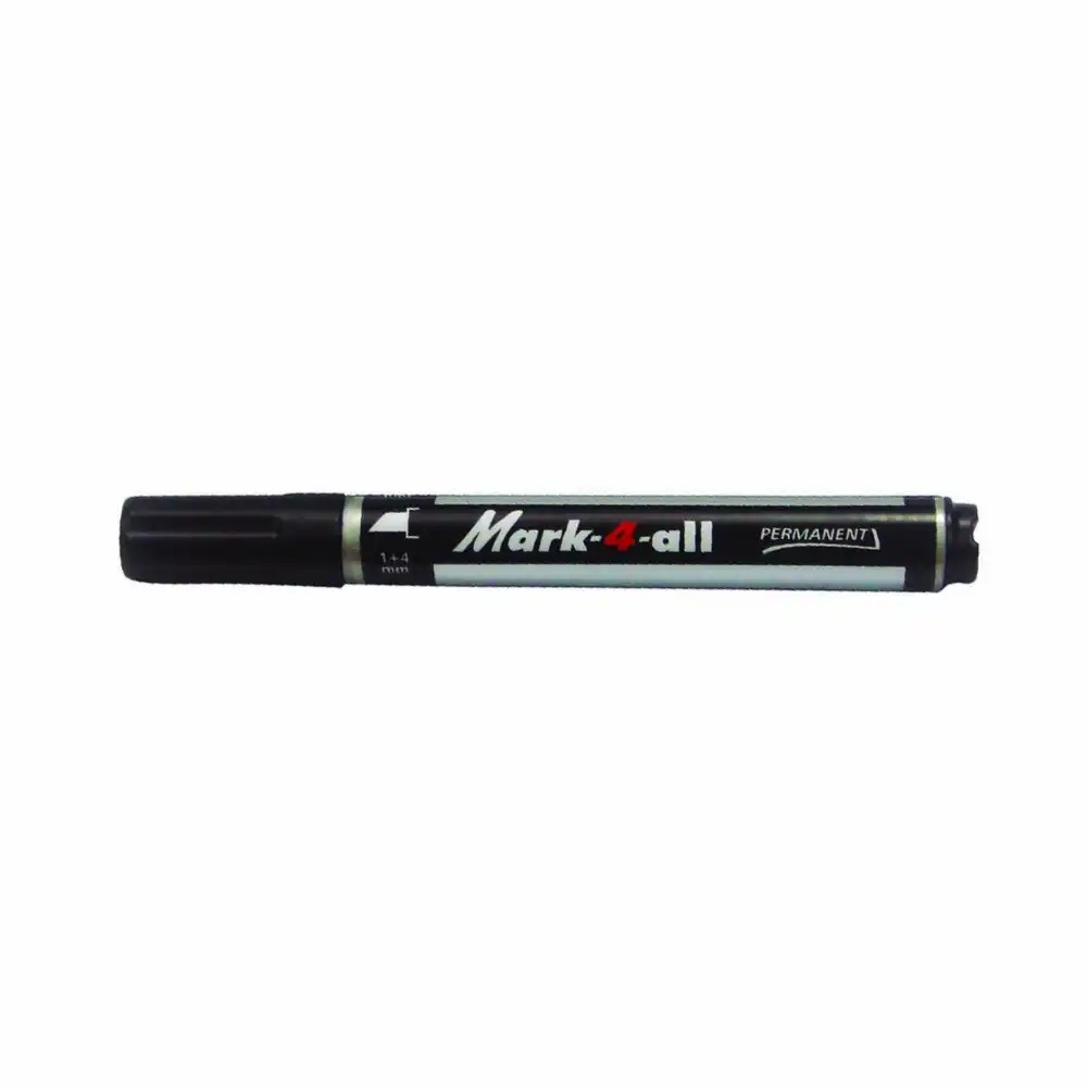 Marker permanent Stabilo Mark-4-All, corp plastic, varf retezat, negru, 1-4 mm - Ideal pentru orice suprafata