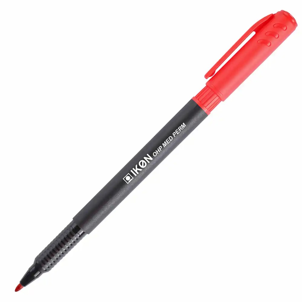 Marker permanent OHP IKON, varf mediu 1 mm, rosu vibrant, ideal pentru retroproiectoare, capacitate de scriere pe diverse suprafete