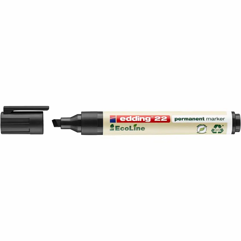 Marker Edding 22 Ecoline, permanent, 1-5 mm, negru, varf taiat, rezistent la apa, reumplere cu cerneala Edding MTK 25, durabil