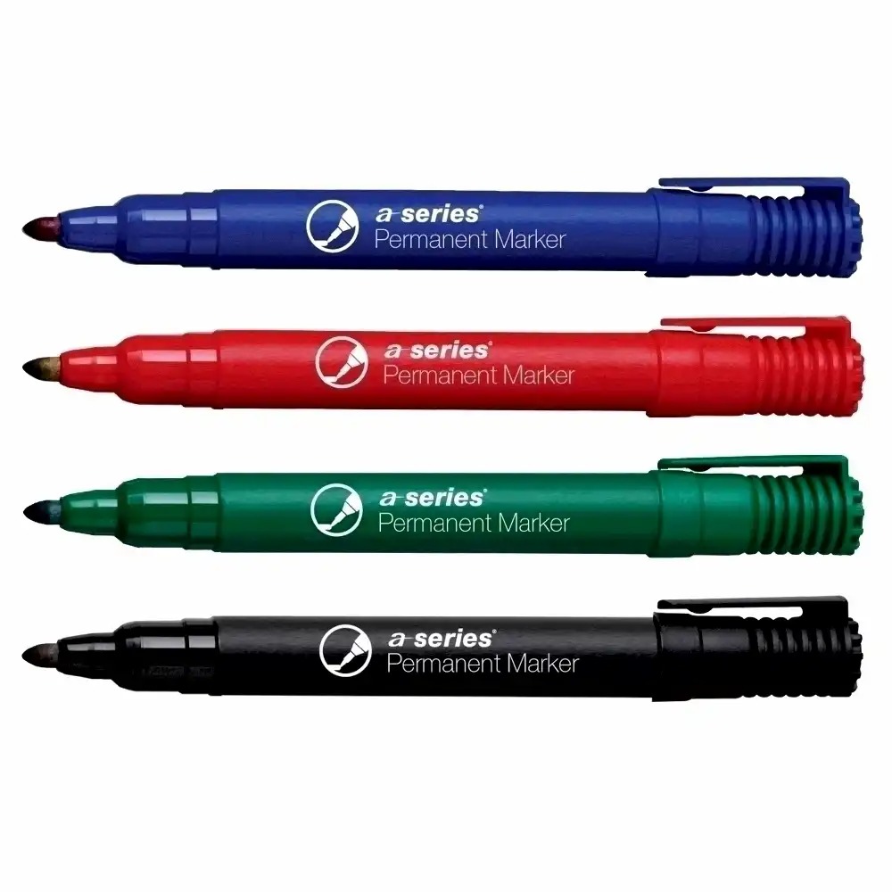 Marker Permanent A-series, Varf Rotund 2 mm, Set 4 Culori - Scriere Uniforma si Economica