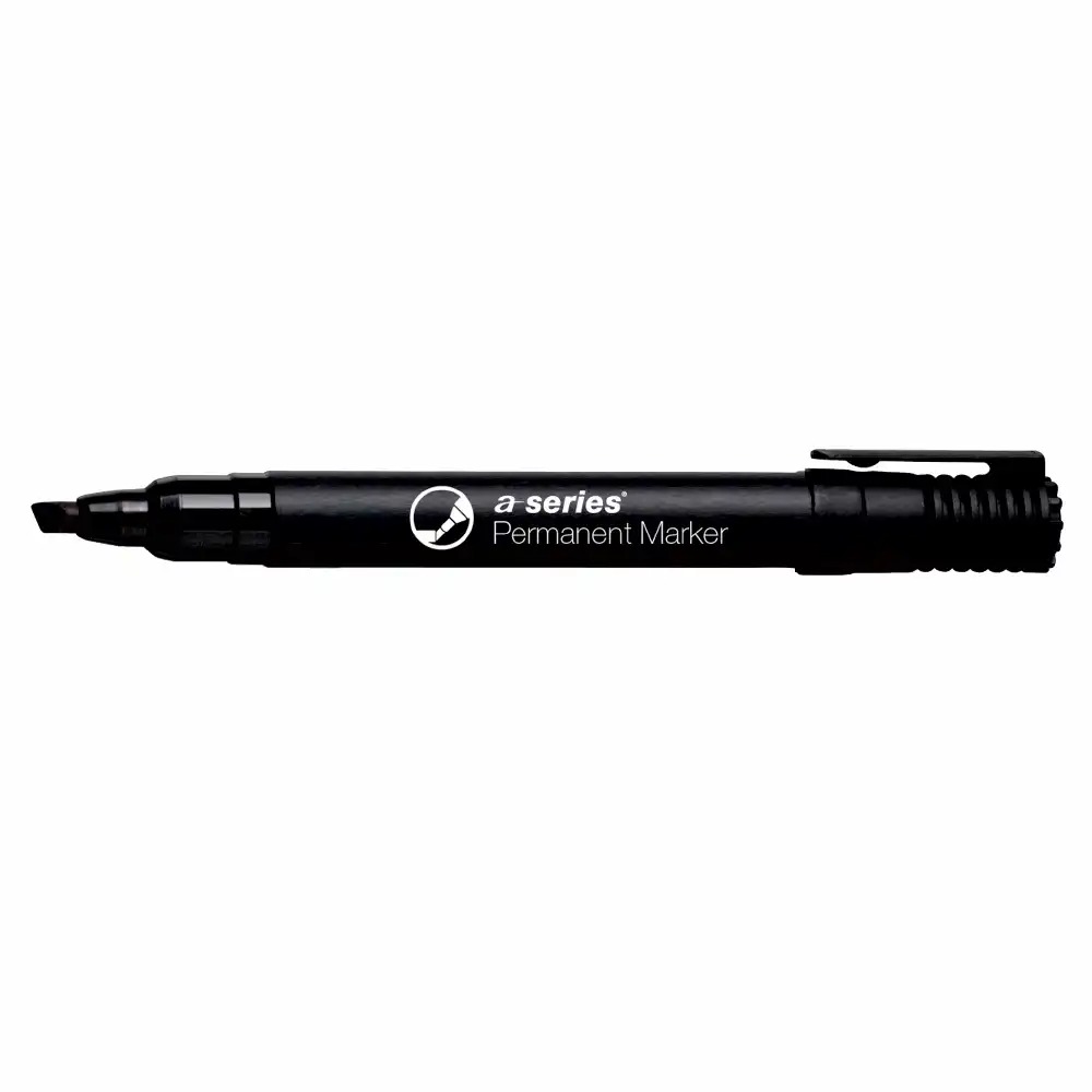 Marker permanent A-series, varf retezat 2-5 mm, negru, economic, culoare intensa
