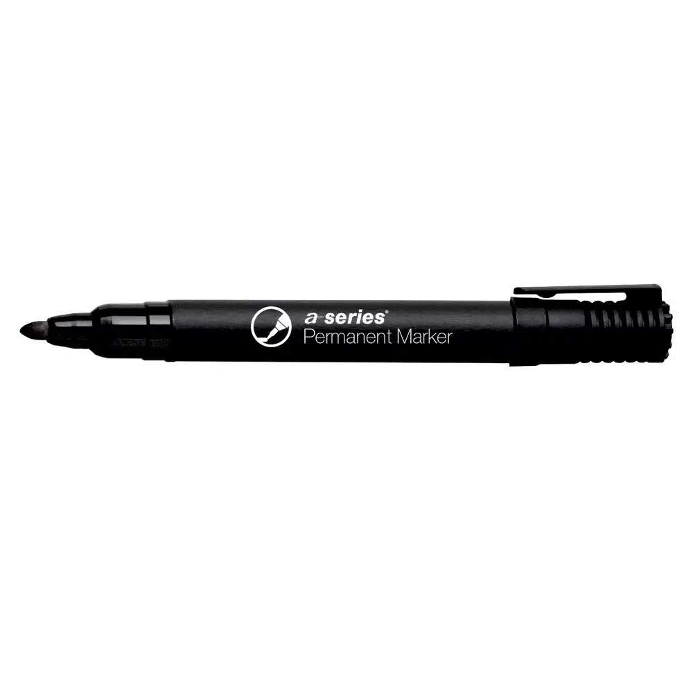 Marker permanent A-series, varf rotund 2 mm, negru, economic, set de 3 bucati