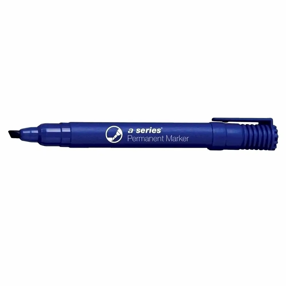 Marker Permanent A-Series, Varf Retezat 2-5 mm, Albastru Intens, Economic, Corp Colorat, Scriere Flexibila