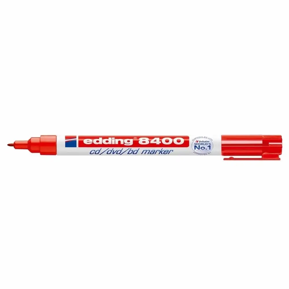 Marker permanent Edding 8400 pentru CD/DVD/BD, Varf Rotund 0.75 mm, Rosu - Scriere Durabila si Precisa