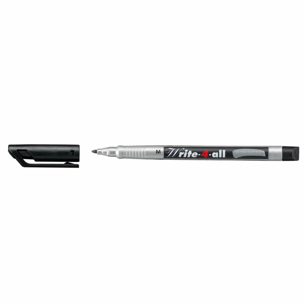Marker permanent Stabilo Write-4-All, Corp Plastic, Varf Rotund 1 mm, Negru, Reincarcabil