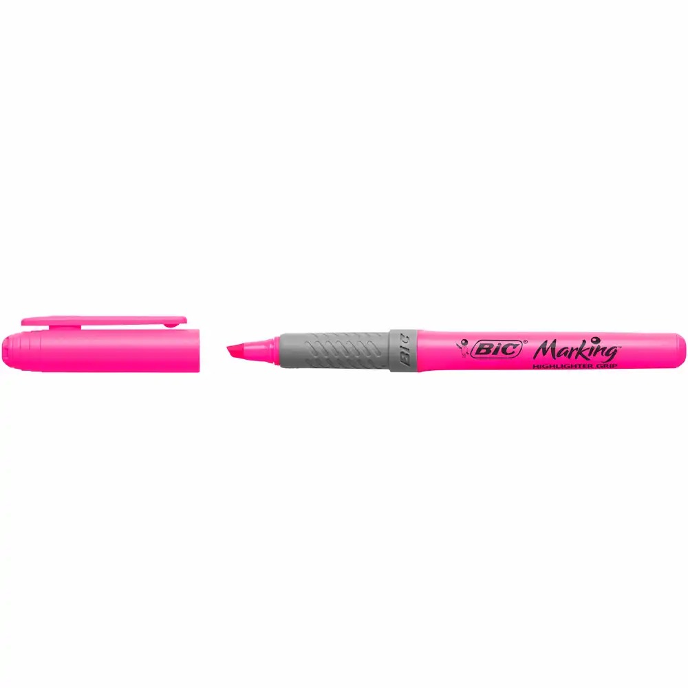 Textmarker BIC Highlighter Grip, 1-4 mm, Roz, Design Modern si Rezistenta 8 Ore, Ideal pentru Orice Tip de Hartie