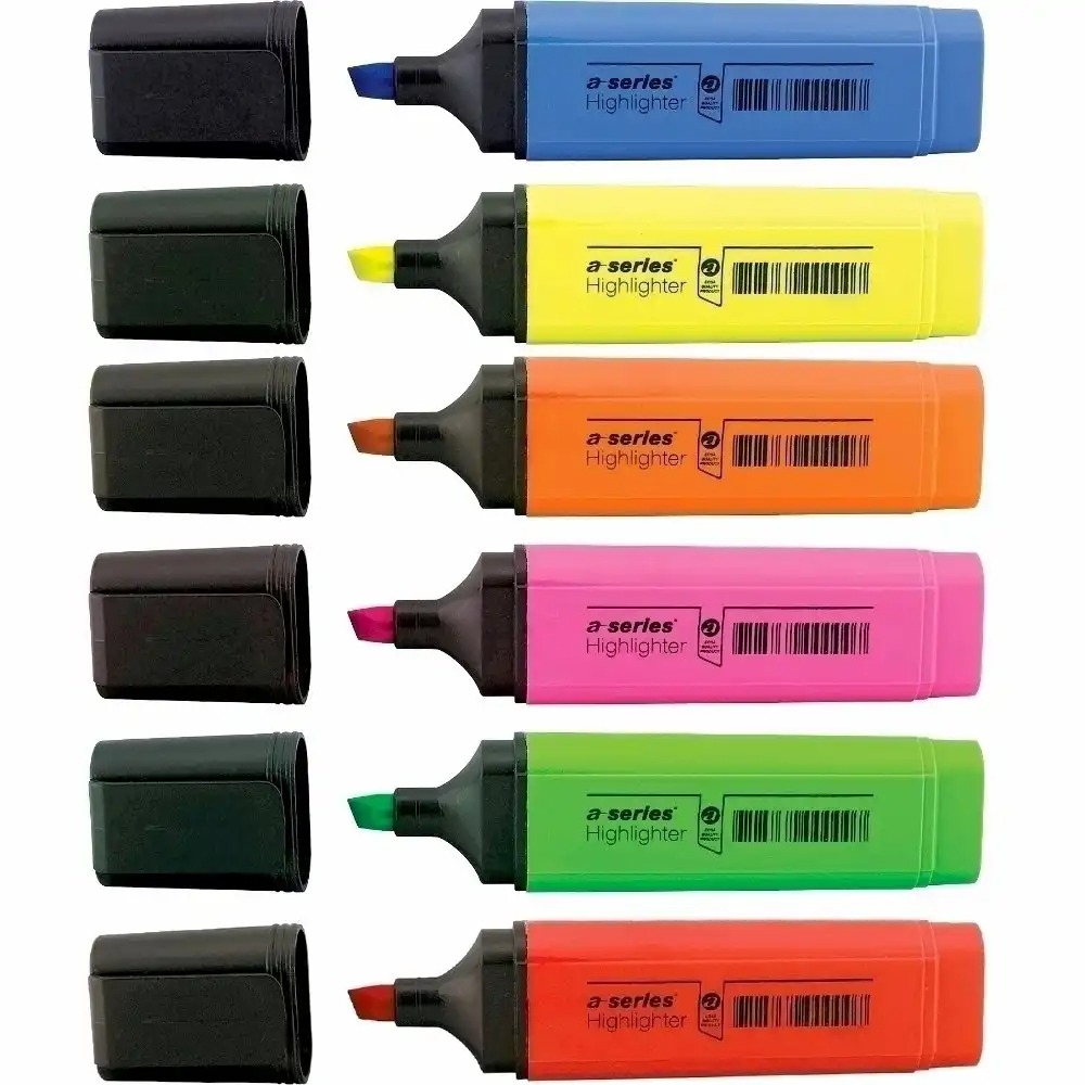 Textmarker A-series, reincarcabil, varf ajustabil 1-5 mm, 6 culori fluorescente