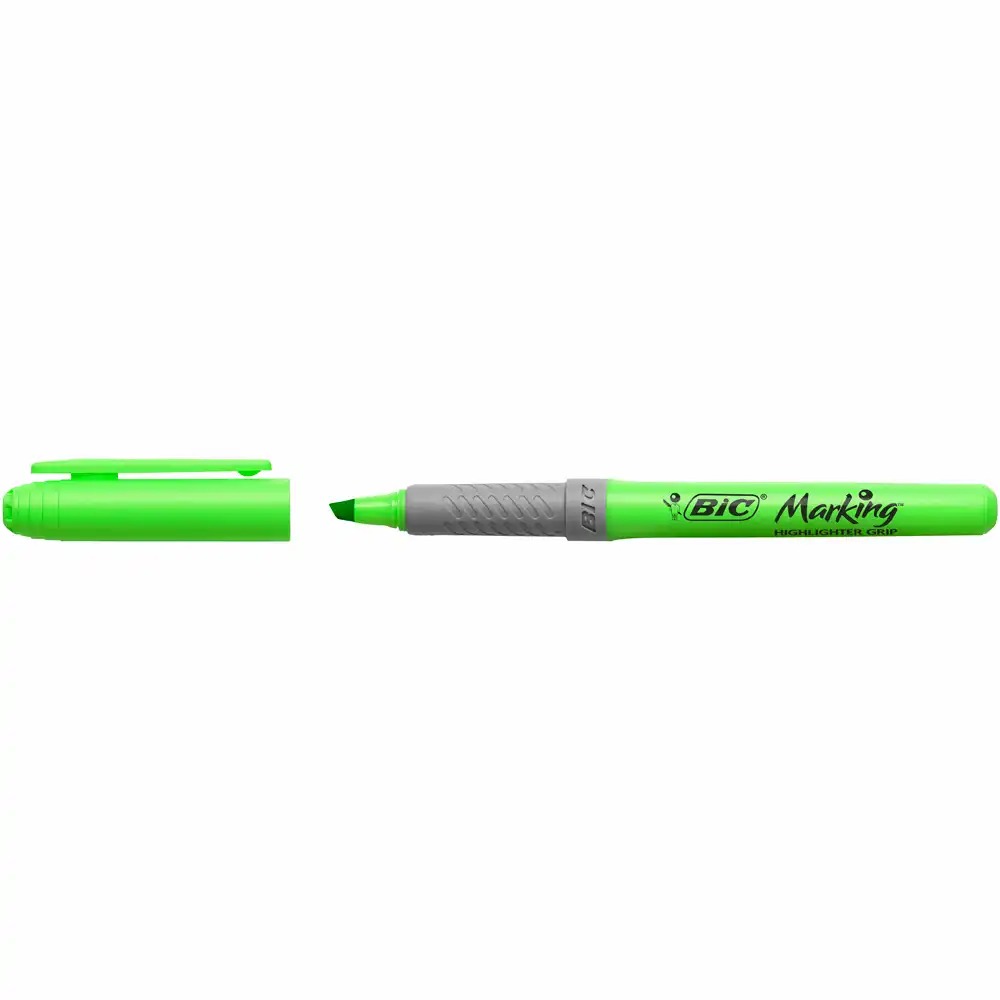 Textmarker BIC Highlighter Grip, Varf Tesit 1-4 mm, Culoare Verde, Design Ergonomic, Cerneala Pigmentata, Rezistent 8 Ore Fara Capac
